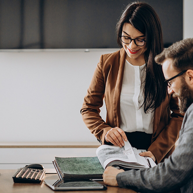 Female consultant analyzing data